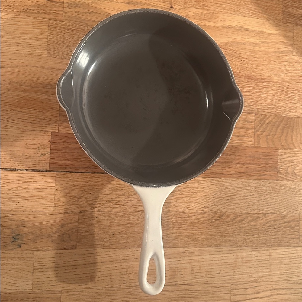 Le Creuset Gray and Cream Ceramic Skillet in white